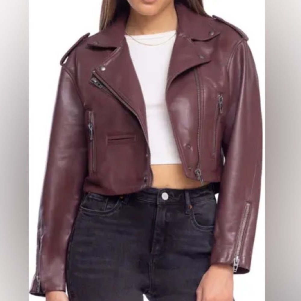 Blank NYC Dark Red Cropped Leather Jacket